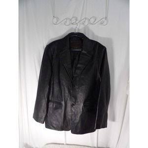 Dona Michi Mens Black Pockets Long Sleeve Collared Leather Jacket Size XL